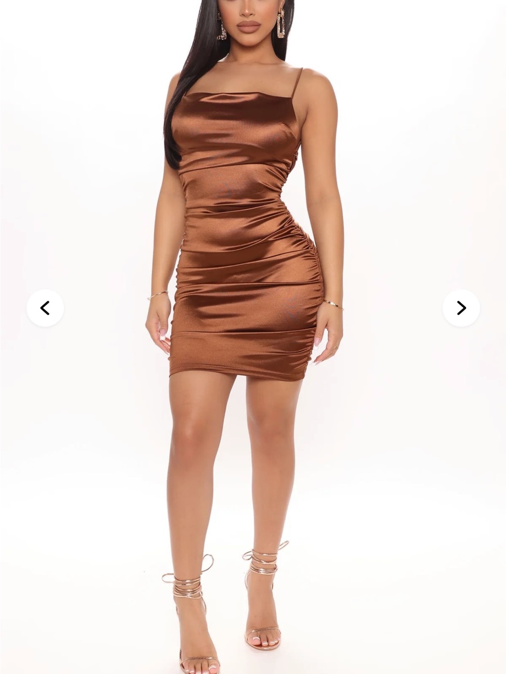 Fashion Nova Bronze Satin Cowl Neck Mini Dress